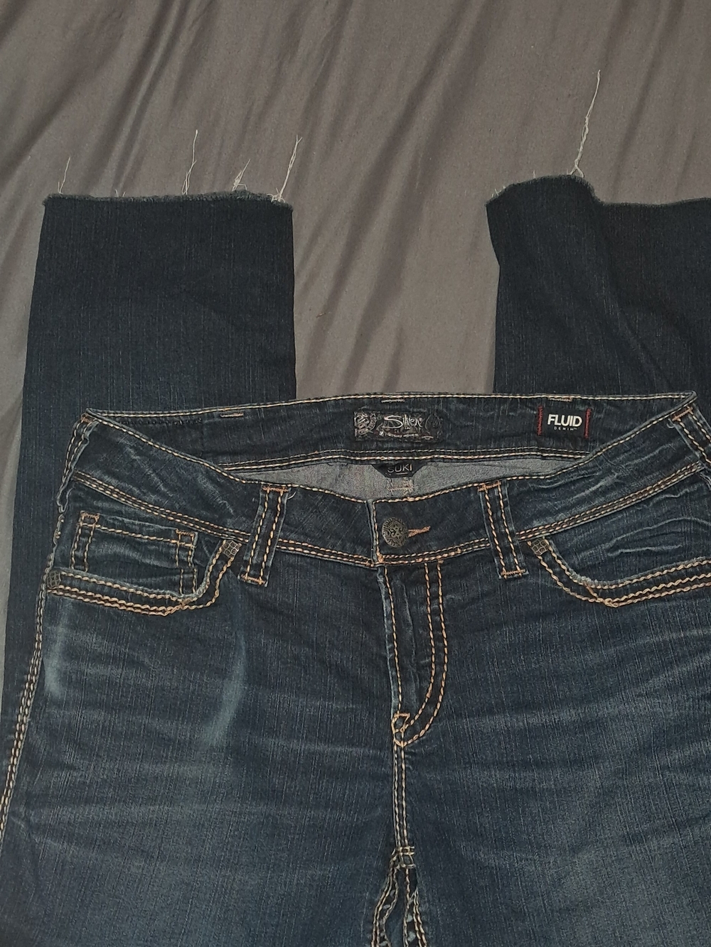 Silver Dark Blue Women’s Distressed Denim Jeans with Contrast Stitching